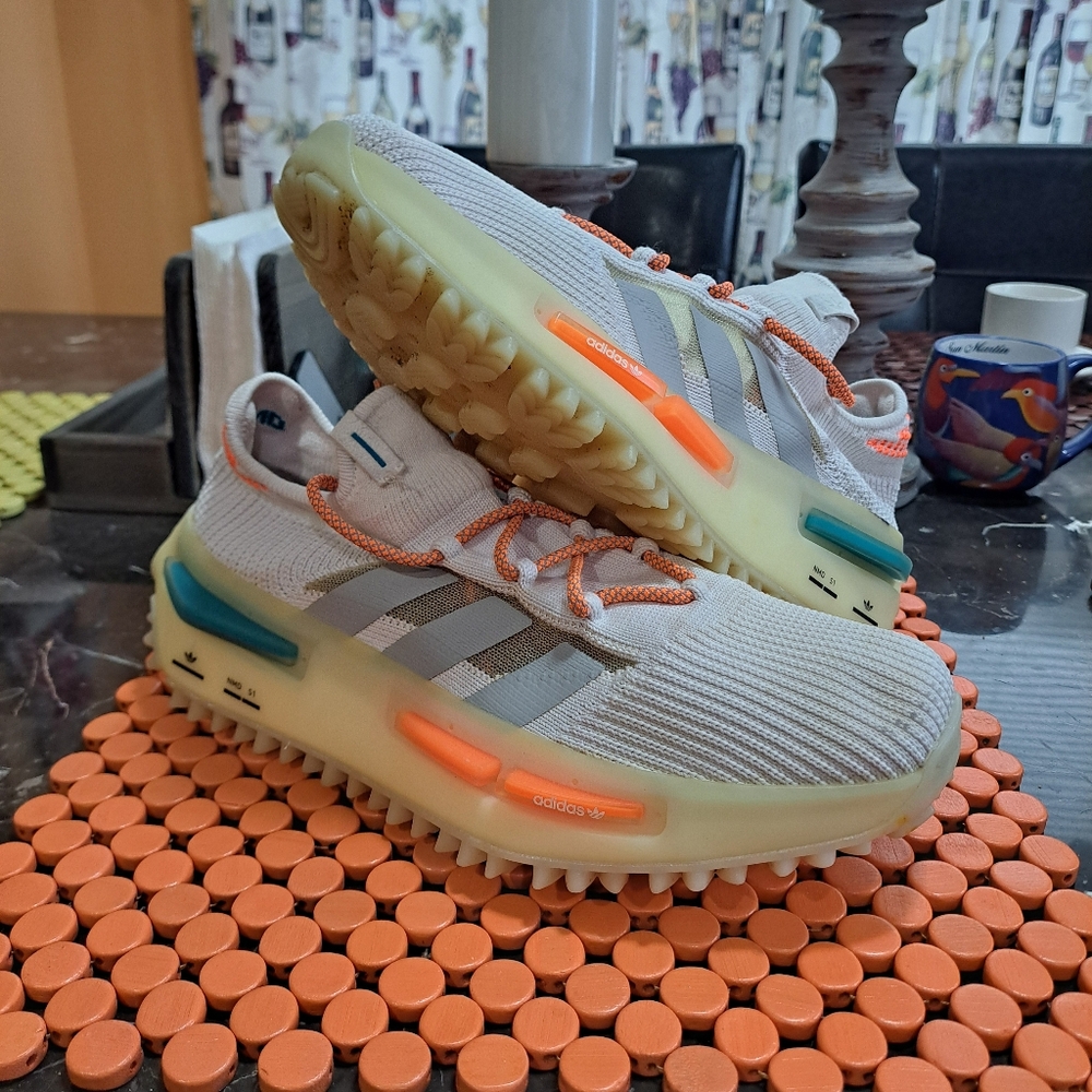 Adidas NMD_S1 White Blue Boost (FZ5707)  Size 11.5 Running Shoes Preowed